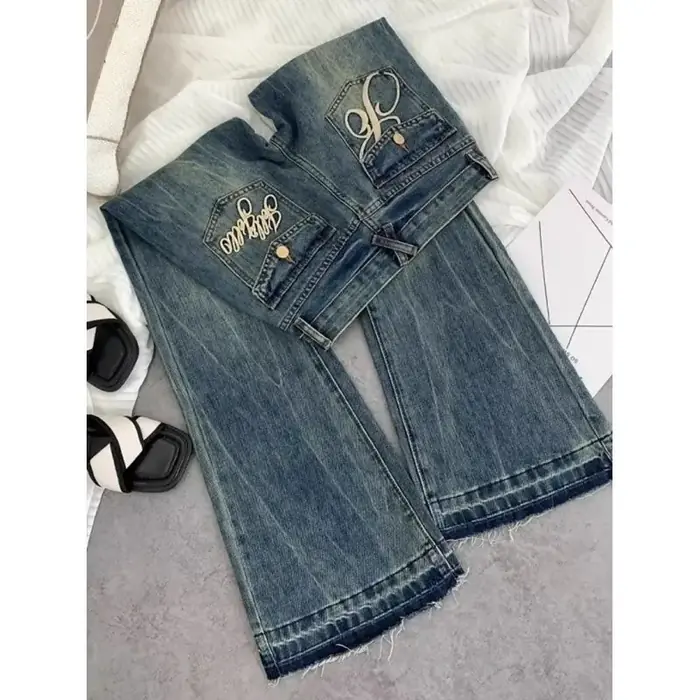 Image de Jeans Femme Rétro Brodé - Style Américain Slim