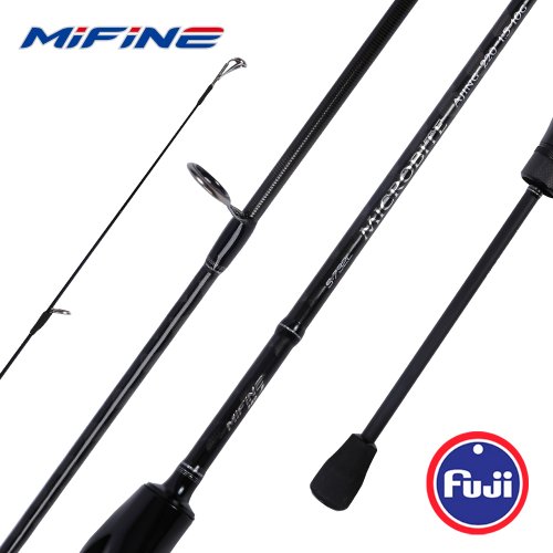 Imagen de Caña de Pesca Giratoria Mifine Microbite Ajing con Señuelos 2g, 3g, 5g, 8g y 10g para Agua Salada y Dulce – Pesca en Roca Ligera con Anillos Fuji y Acción Rápida
