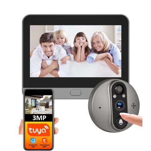 Afbeelding van Slimme Deurbel met 1080p Camera, PIR-bewegingsmelder en 5000mAh Batterij – WiFi-deurbel met Kijkgaatje, IR-nachtzicht, Alexa & Google Home compatibel