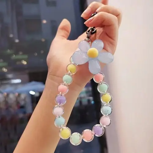 Image de Lanière de téléphone colorée avec perle - Style macaron