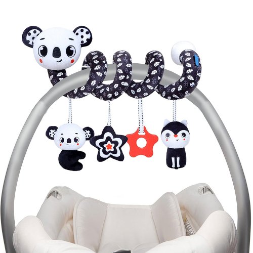 Afbeelding van Zintuiglijk Hangend Speelgoed met Zwarte en Witte Leeuw en Koala voor Pasgeboren Baby's – Spiraal Activiteit voor Wieg, Wandelwagen en Autostoeltje