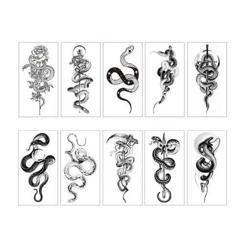 Image de Tatouages Temporaires Serpent & Crâne - Style Brut et Élégant