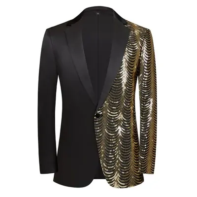 Image de Blazer Homme Noir à Paillettes Or - Élégant & Brillant