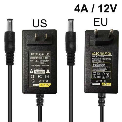 Afbeelding van Betrouwbare 12V 4A Netadapter met US en EU Stekker – Efficiënte AC naar DC Oplader voor CCTV, Smart LED Verlichting en Meer