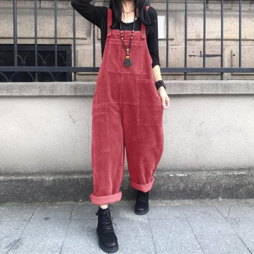 Image of Kaftan Corduroy Overalls Women's Spring Jumpsuits ZANZEA 2025 Casual Suspender Harem Pants Female Solid Rompers Femme Oversize