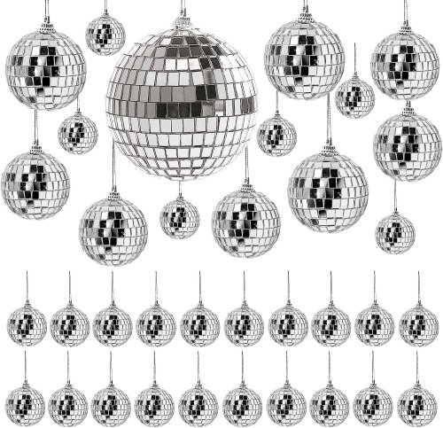 Afbeelding van 2x 10 cm Spiegel Discobal uit de Jaren 70 - Hangende Reflecterende Ornamenten voor Feestdecoratie, Verjaardagsfeest, Taartversiering en Bruiloft