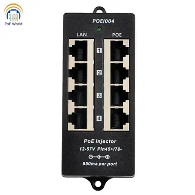 Image de Injecteur PoE 4 Ports 10/100/1000 Mbps - Alimentation 24V