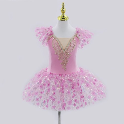 Immagine di 2024 Rosa Per Bambini Sala Da Ballo Abbigliamento Con Paillettes Fiore Tutù Vestito Da Balletto Per La Ragazza di Danza Moderna Vestito Dal Tutu Delle Ragazze Balletto Vestito Da Principessa