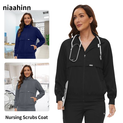 Afbeelding van Lange Mouwen Huisdier Scrub Jas Outfit voor Chirurgie, Arts en Verpleegkundige – Ziekenhuis Uniform voor Verpleegpersoneel, Herfst en Winter Tandheelkunde Werkkleding