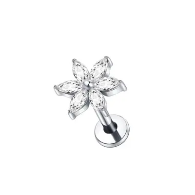 Image de Boucles d'oreilles en titane fleur zircon - 16g
