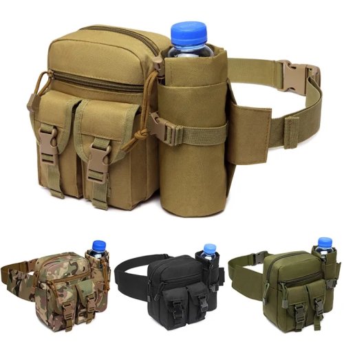 Imagen de Riñonera Táctica de Nailon Impermeable con Bolsillo para Botella de Agua y Teléfono Móvil, Diseño Camuflaje Ideal para Caza, Senderismo y Escalada