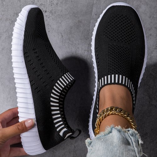 Bild von Atmungsaktive Strick-Sneaker für Damen, lässige Outdoor-Schuhe zum Schnüren, leichte Mesh-Low-Top-Schuhe