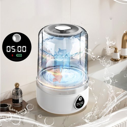 Afbeelding van Draagbare Draadloze Mini-Wasmachine voor Ondergoed en Sokken - 1,5 Liter met LED-Verlichting en Wasemmer