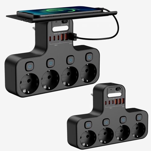 Image of Smart 4000W EU Power Strip with USB-C Ports, Independent Switches, Built-In Night Light, and Multi-Function European Outlet for Home & Office Use