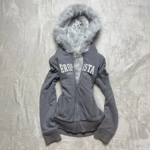 Image de Hoodie Y2K Kawaii Faux Fur Col - Style Harajuku Gothique