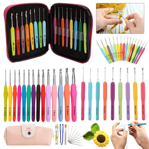 Image of Complete Crochet Hook Set with Soft Handle and Storage Bag – 9, 14, 16-Piece Knitting Needles Kit for Yarn Weaving and DIY Crafting