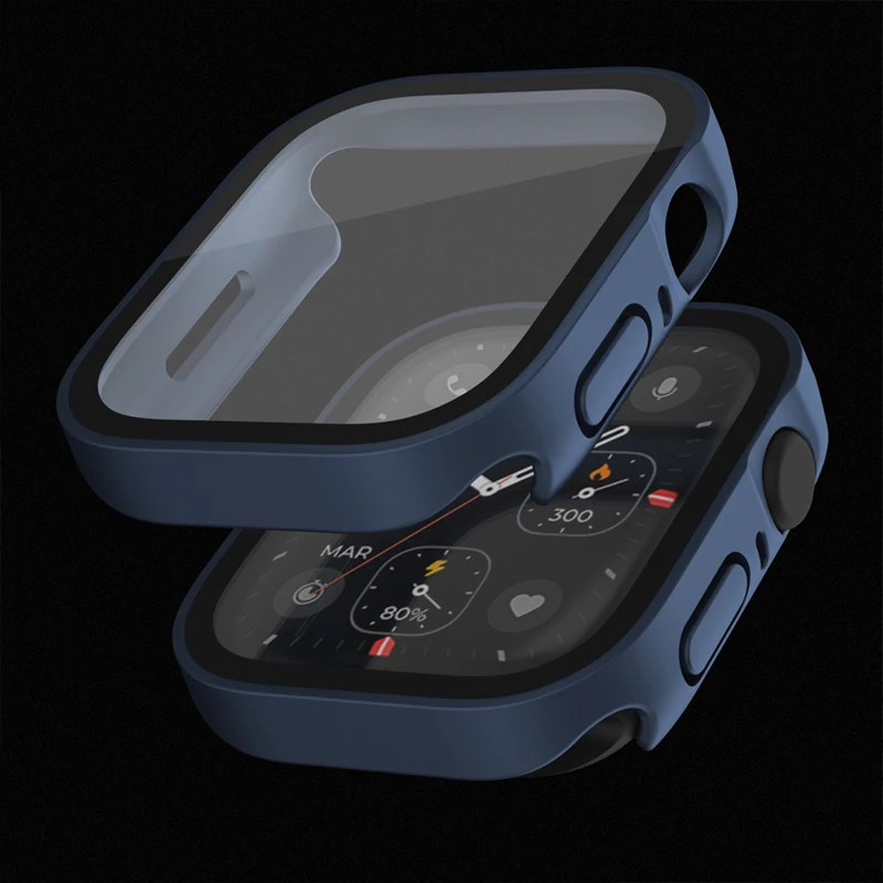Imagen de Protector de Pantalla y Funda de Vidrio Templado con Parachoques para Apple Watch Series 10, 9, 8, 7, SE, 6, 5, 4 - Compatible con Tamaños 40mm, 41mm, 42mm, 44mm, 45mm, 46mm