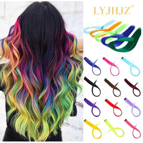 Image de Extensions Cheveux Synthétiques à Clip - 22 Pouces, 18 Couleurs