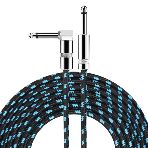 Immagine di Cavo per Chitarra Elettrica Intrecciato con Jack da 1/4 Pollici a 90 Gradi, Cavo Audio Mono da 6,5 mm, Ideale per Basso e Scatole Elettriche con Riduzione del Rumore