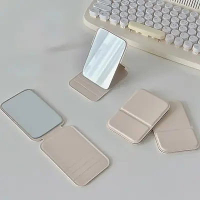 Image de Miroir de Maquillage Portable en Cuir PU - Compact & Pliable