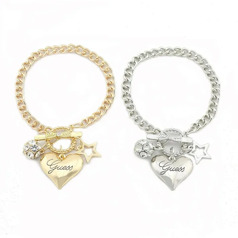 Image of Elegant Love Heart Charm Bracelet for Women – Gold and Silver Tone Bangle Jewelry in European and American Fashion Style – Perfect Gift for Her