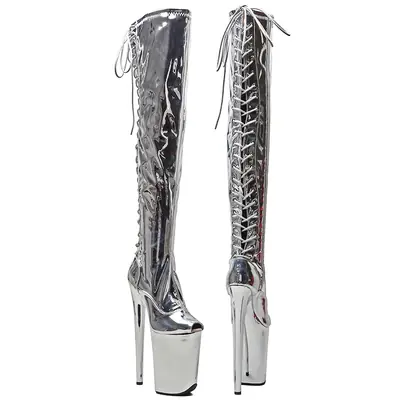 Image de Bottes de Pole Dance Argentées 23 cm - Élégantes & Brillantes