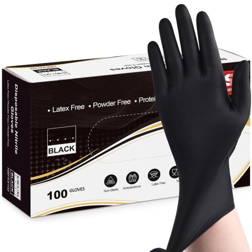 Immagine di 20/50/100PCS Guanti in nitrile nero Guanti monouso in lattice senza polvere per la pulizia della cucina Guanti da lavoro industriale per tinture per capelli