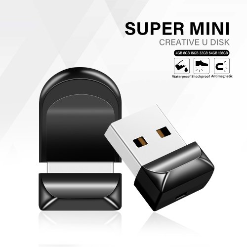 Afbeelding van Zwarte Mini USB Flash Drive 128GB - Hoge Snelheid, Ovale Vorm, Ideaal als Relatiegeschenk met Sleutelhanger