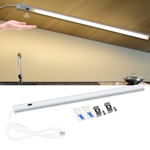 Afbeelding van USB LED Lichtstrip met Bewegingssensor en Handscan – 30/40/50 cm Aluminium Profiel voor Keuken, Badkamer, Slaapkamer en Kastverlichting