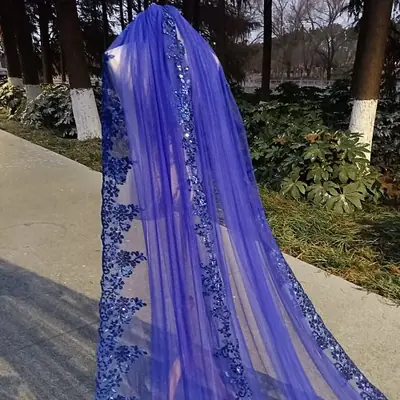 Image de Voile de Mariée Rouge 3 Mètres - Dentelle & Peigne