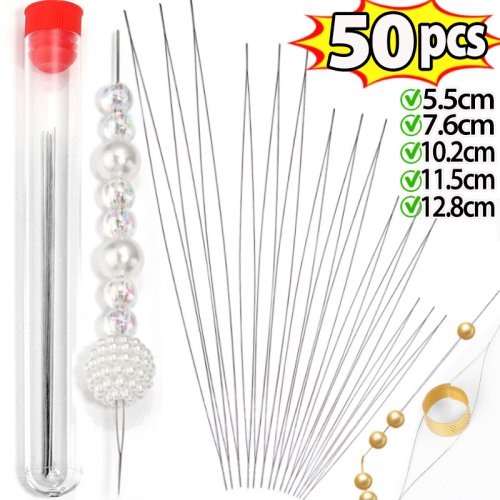 Image of 5/50PCS Beading Needles Seed Beads Needles Big Eye DIY Beaded Collapsible Beading Pins Open Needles for Jewelry Making Tools