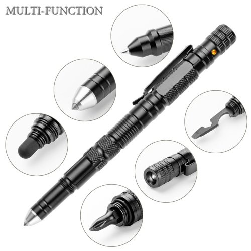 Image of Multi-Function Tactical Pen with LED Flashlight, Screwdriver, Bottle Opener, and Window Breaker – Ultimate Outdoor Survival & Self-Defense EDC Tool