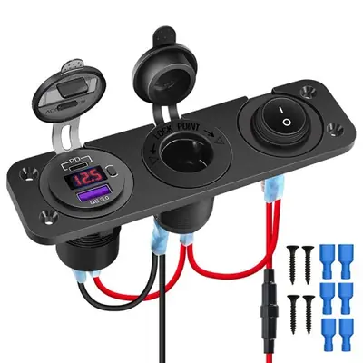Image de Chargeur USB-C PD & QC3.0 12V avec Voltmètre LED - Étanche pour Voiture et Bateau