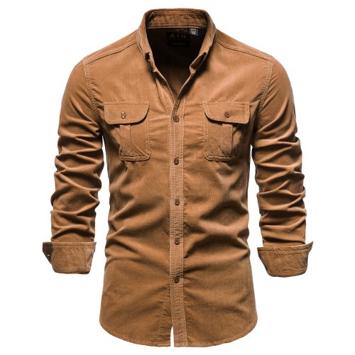Image de Chemise Homme Coton Velours Côtelé - Style Élégant & Confortable