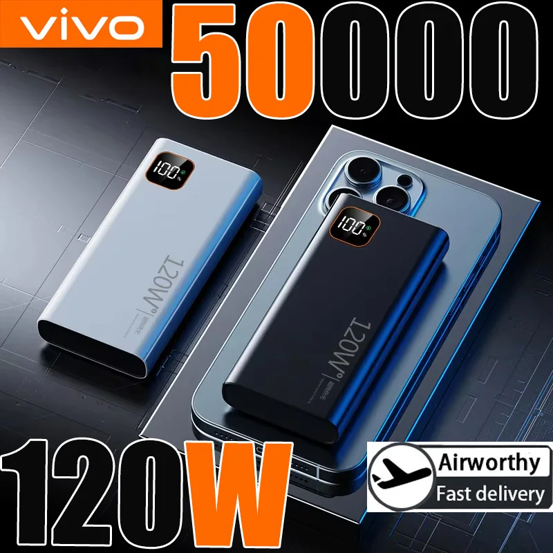 Imagen de Banco de Energía de 50000mAh con Carga Rápida 120W, Pantalla Digital, Batería Portátil de Alta Capacidad para iPhone, Samsung, Xiaomi y Otros Dispositivos