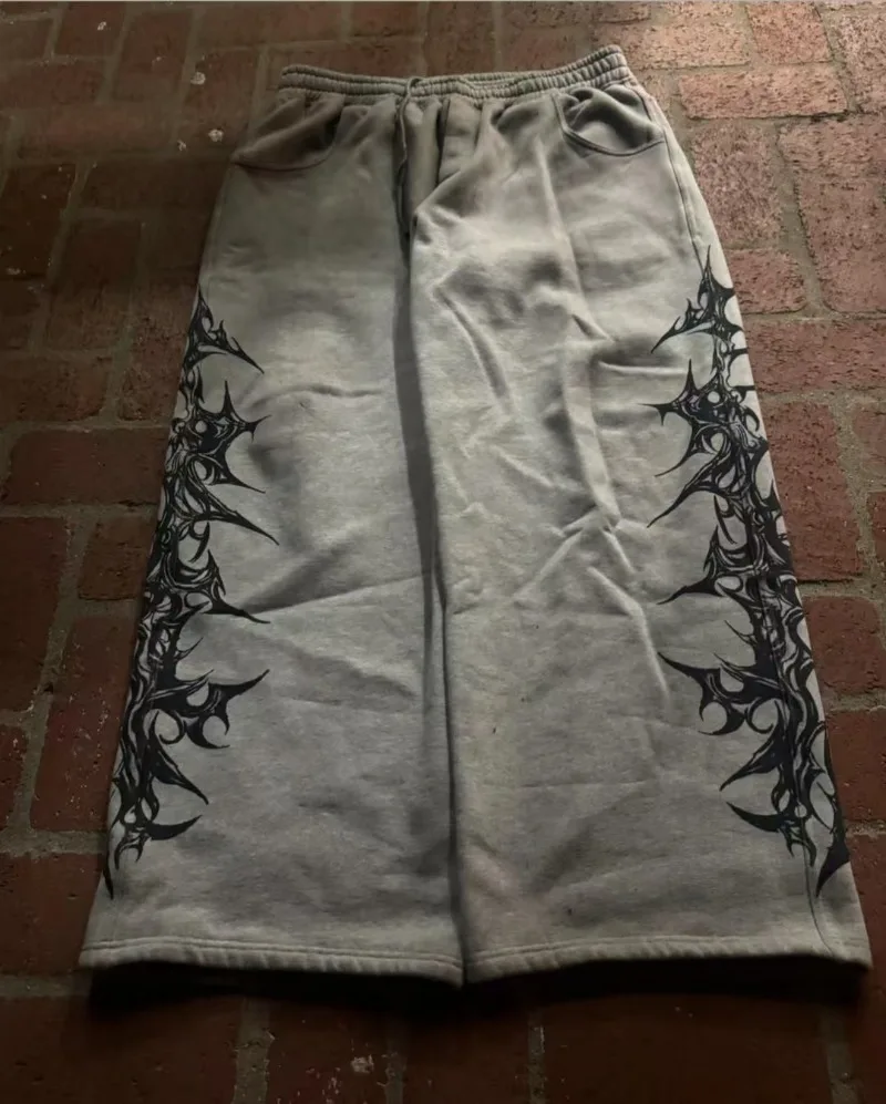 Bild von Y2K Gothic Retro Harajuku Druck Lose Elastische Taille Baumwolle Gerade Hosen Hip-Hop Casual Joker Street Wear Für Männer und Frauen