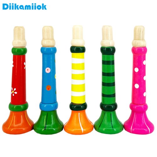 Imagen de Trompeta de madera para niños, juguete con silbato de bocina, instrumento Musical para niños, juguetes educativos Montessori para edades tempranas, juegos de entrenamiento de sonido