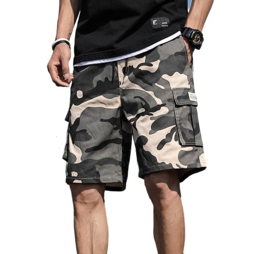 Imagen de Pantalones Cortos Tipo Cargo para Hombre en Camuflaje con Cordón y Múltiples Bolsillos, Estilo Casual Moderno Ideal para Actividades al Aire Libre