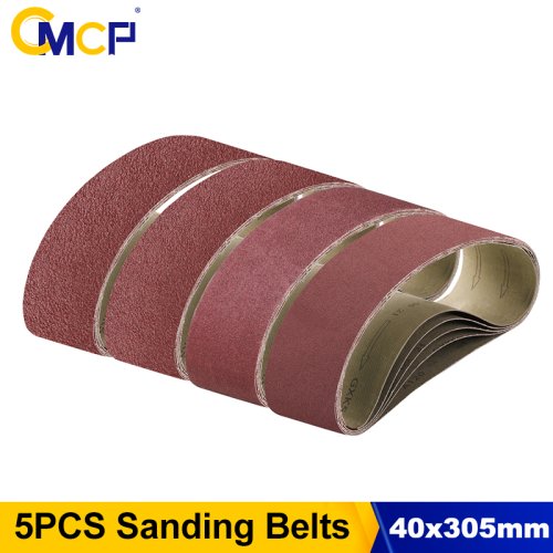 Afbeelding van 5-delig schuurbandset 40x305 mm voor polijstmachine – geschikt voor metaal en hout, grit 40, 60, 80, 120