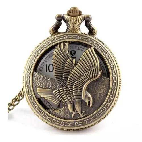 Image de Montre de Poche Aigle en Bronze - Pendentif Collier Élégant