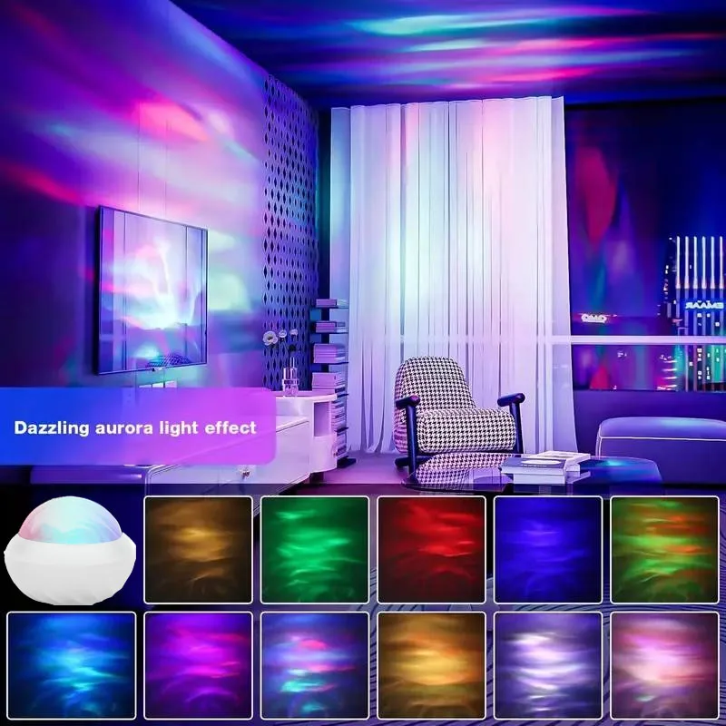 Zdjęcie Projektor LED Northern Light z Pilotem – Lampka Nocna RGB z Efektem Aurora, Obrót 360°, Lampa Projekcyjna do Dekoracji Domu i Imprez