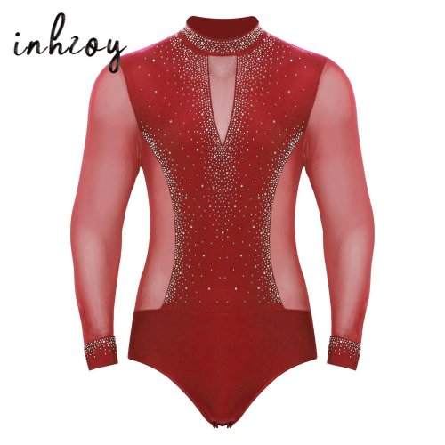 Bild von Männer Latin Dance Shirts Neue Mock Neck Langarm Ballett Tanz Trikot Ballsaal Tango Rumba Gymnastik Body Dancewear Outfit