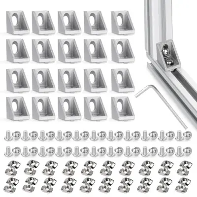 Image de 20 Ensembles de Supports d'Angle pour Profilés Aluminium 2020
