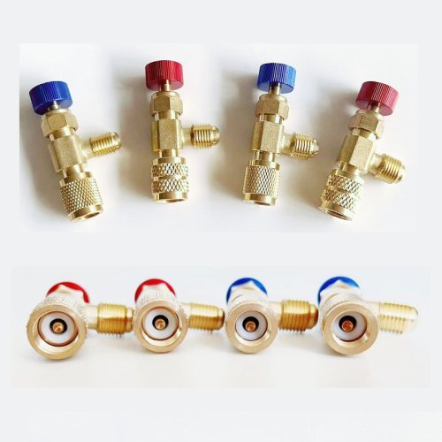 Imagen de Adaptador de aire acondicionado de carga de refrigeración para R410A R22 1/4 "manguera de válvula de seguridad líquida R22 adaptador de cobre herramienta de mano