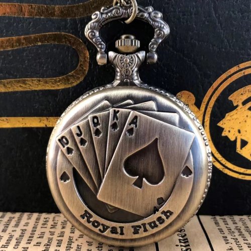 Image of Vintage Bronze Poker Cartoon Quartz Pocket Watch – A Timeless Gift for Kids, Men, and Women