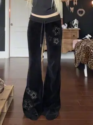 Image de Pantalon Gothique Velours Y2K - Style Dark Cyber Punk