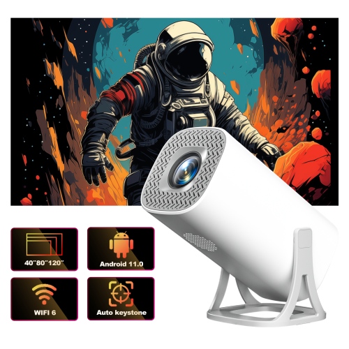Image of Hongtop S40 Android 11 Mini Projector with 4K Support, 1080P Resolution, Dual Band WiFi, Bluetooth 5.0, and Portable Design for Home Cinema