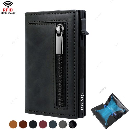 Image of Luxury RFID Blocking Card Holder Men Wallets Money Bag Metal Credit Cardholder Aluminium Slim Thin Smart Minimalistic Wallets