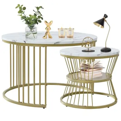 Image de Table Basse Ronde en Marbre - Lot de 2