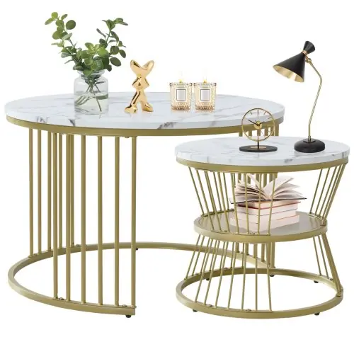 Image de Table Basse Ronde en Marbre - Lot de 2